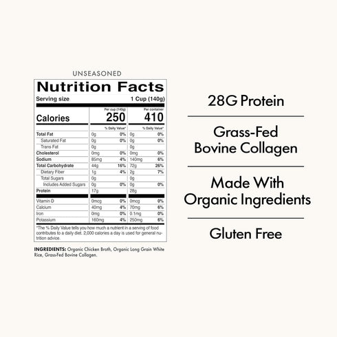 28g 90 (4 Pack) Batch Organic Protein Rice with Collagen Protein per Bag, Ready in Seconds, Microwavable Long-Grain