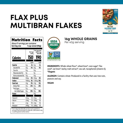 13.25 (Pack 6), 16g Omega-3 Nature's Path Organic Flax Plus Multibran Flakes Cereal, Ounce of Non-GMO, Whole Grains