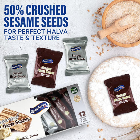 12 Pack, 0.88 Oz 25g) Assorted Sesame Halva Snacks Vanilla and Marble Flavors - Delicious Sweet Israeli Snacks Sesame