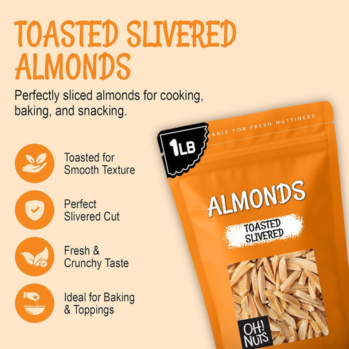 100% 1 lb Packed Oh! Nuts Almonds Toasted Slivered - Raw - Natural - - High-Protein Almonds - in New York Zip-Seal Bag