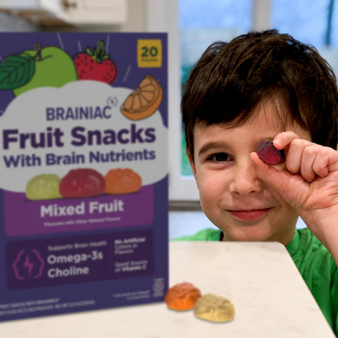BrainPack Omega-3s 40 count Brainiac Fruit Snacks, Brain Boosting Patented Ingredients with DHA/EPA and Choline