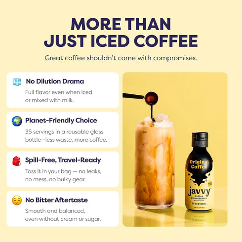 100% 30X 6oz Javy Cold Brew Coffee Concentrate, Iced Coffee - Arabica Beans, Instant Coffee Concentrate, Original Med.