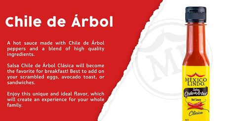 Mexico Lindo Chile de Arbol Hot Sauce Ingredients | 12,190 Scoville Level | Classic Flavor | 5 Fl Oz Bottles (Pack of 2)