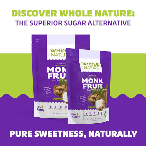 100% 2.5lb 40 oz Whole Nature Monk Fruit Sweetener With Erythritol Granulated - Pure Monkfruit Sweetener