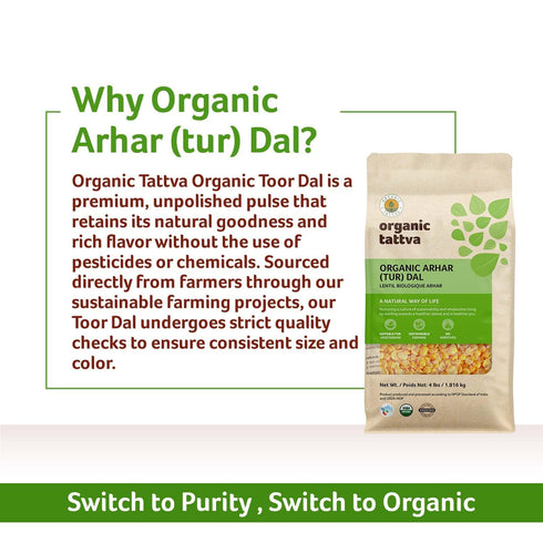 (4 lbs) Organic Tattva Toor Dal - Unpolished Organic Tur Dal (Arhar) - Nutritious & Rich in Taste - Dried Yellow Split