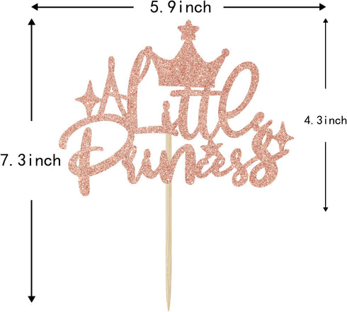 A Little Princess Cake Topper - Happy Birthday Decor for Girls, Baby Shower/Gender Reveal, Rose Gold Glitter