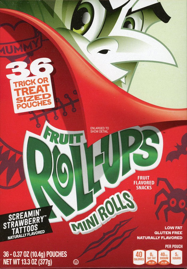 Betty Crocker Fruit Roll-ups Mini Rolls Screamin' Strawberry Tattoos Fruit Flavored Snacks,