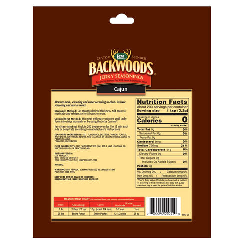 LEM Products Backwoods Cajun Jerky Seasoning, Ideal for Wild Game and Domestic Meat, Seasons Up to 25 Pounds of Meat, 22.2 Ounce Packet with Pre-Measured Cure Packet Included