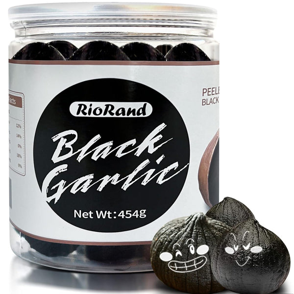 RioRand Black Garlic 454g Whole Peeled, 90-Day Aged 1 Lb Jar, No