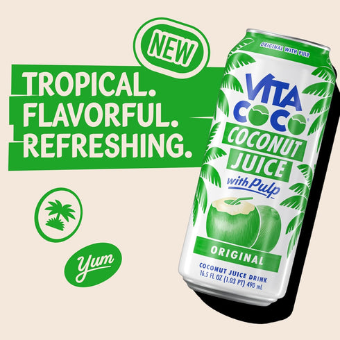 16.9 oz (Pack 12) Vita Coco Coconut Juice, Original with Pulp | Big, Bold Coconut Taste | Natural Electrolytes | Sweet