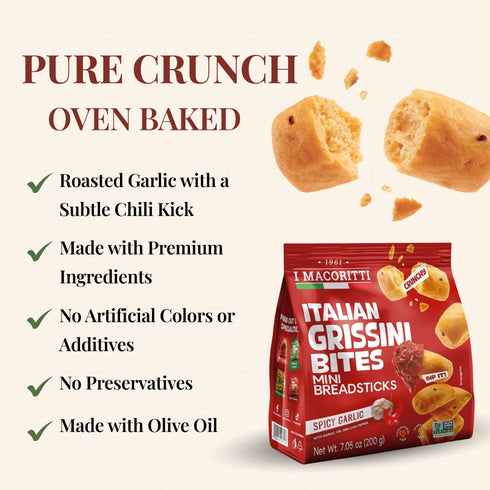 I Macoritti Classici Mini Breadsticks Bite with Spicy Garlic | Dip & Bread Sticks Snacks, Authentic Italian bread Snack