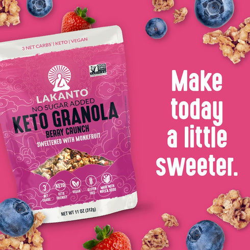 3g (11 oz) Lakanto Berry Crunch Granola - Delicious Snack, Quick Breakfast Cereal, Keto Friendly, Monk Fruit Sweetener
