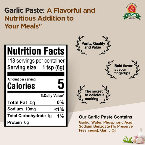 24oz Laxmi Garlic Paste | Premium quality and pure Garlic, Ground | Vegetarian | Non-GMO certified | Ethically Sourced