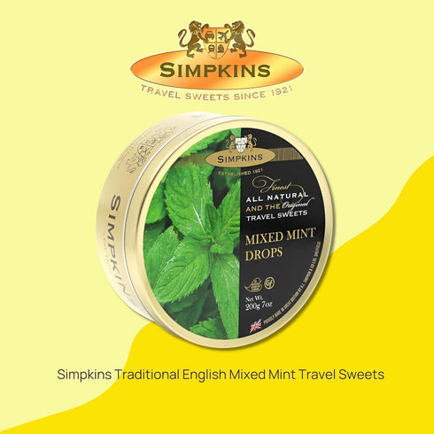 Goodscious 7.05 oz Simpkins Mixed Mint Drops - Old-Fashioned Mixed Mint Drops in Travel Tins - Dairy Free Sweets & Nut