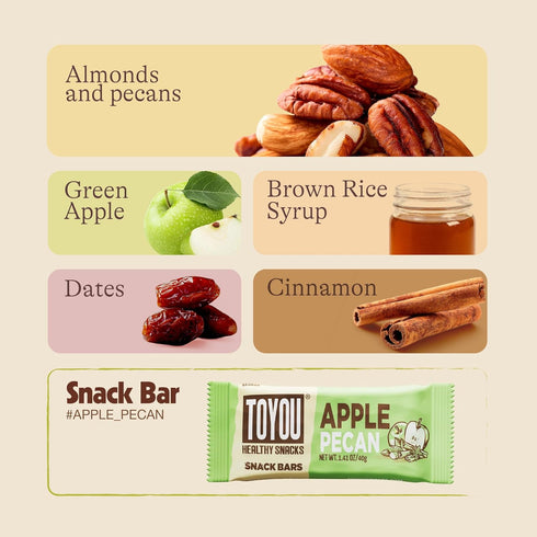 1.41 (Pack 12) Fiber-Packed ToYou Gluten Free Chewy Fruit and Nut Bars - Healthy Protein Snacks | Apple Pecan - Ounce