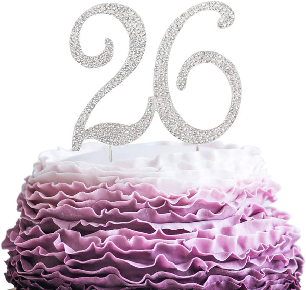 26 Years Birthday Cake Topper - Crystal Rhinestone 26th Wedding Anniversary or 26 Years Old Decoration