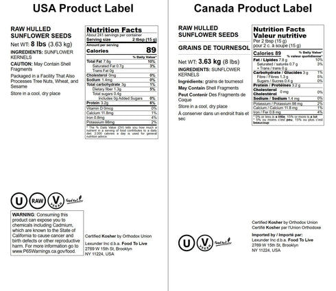 8 Food to Live Sunflower Seeds, Pounds Non-GMO Verified, Kernels, No Shell, Kosher, Raw, Vegan, Sirtfood, Bulk