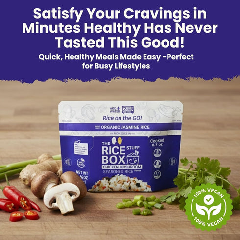 (Pack 6) 6.7 oz Packs Instant Rice Box - Non GMO & Gluten Free Seasoned Rice | Ready to Eat Chicken Mushroom Jasmine