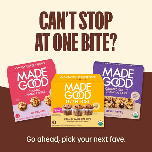 1.06 Oz (30 Count) MadeGood Mornings Soft Baked Breakfast Bars, Chocolate Chip, Gluten Free Snacks