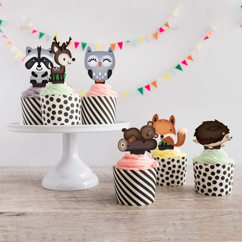 Pretty Cute Studios 48 Count Woodland Animals Cupcake and Cake Toppers – Includes 8 Owls, 8 Teddy Bears, 8 Raccoons, 8