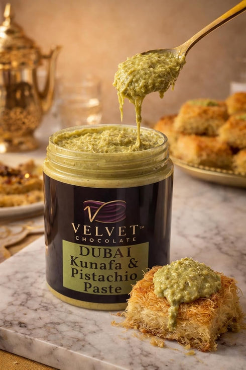 Velvet Chocolate Dubai Kunafa & Pistachio Paste Premium Middle Eastern Dessert Spread