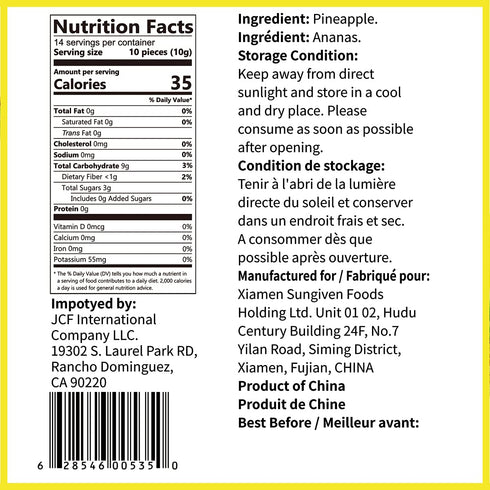 10 Pack Pack, 0.35 ONETANG Freeze-Dried Fruit Pineapple Chips, Single-Serve Non GMO, Kosher, No Add Sugar, Gluten free