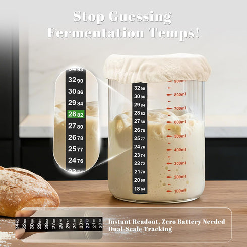 34 Oz Pro Sourdough Starter Kit Glass Jar With Lid, Cloth Cover, Date Band, Temp Strip Sourdough Bread Baking Supplies