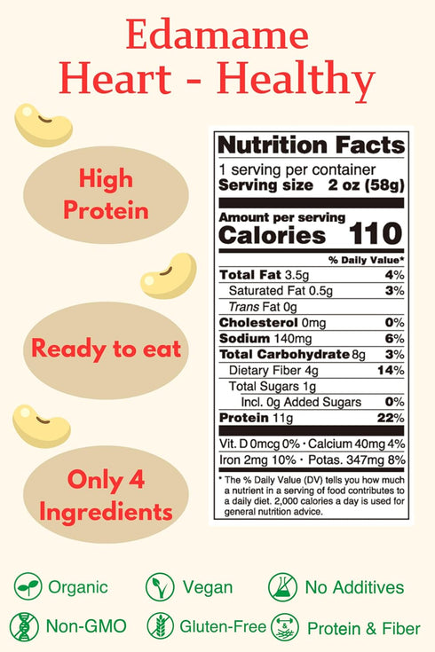snack(2oz, 10packs) Eat More BeansSTEAMED EDAMAME- Heart-Healthy, steamed bean, healthy salad toppings, plant-based