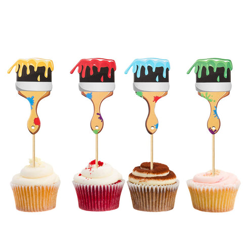 Paint Brush Cupcake Toppers, 36 Pieces Toothpicks for Art Theme Cake Decorations, Birthday Party Favors
