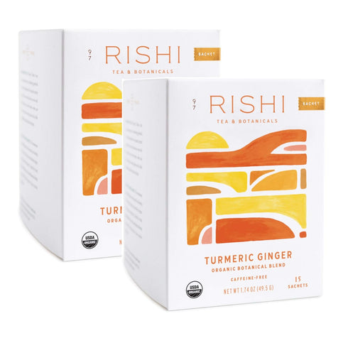 Rishi Turmeric Ginger Tea, Organic Herbal Tea Sachet Bags, Caffeine-Free, 15 Count (Pack of 2)