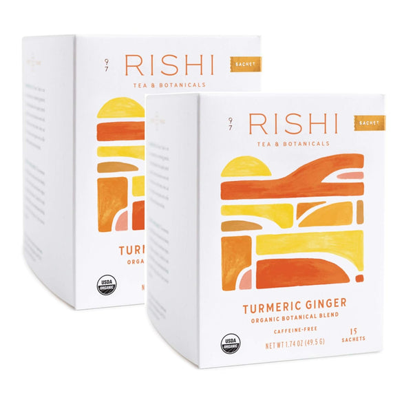 Rishi Turmeric Ginger Tea, Organic Herbal Tea Sachet Bags, Caffeine-Free, 15 Count (Pack of 2)
