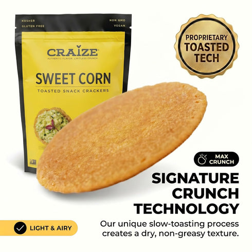 6 pack, 4 oz Craize Sweet Corn Crisps | Gluten Free, Vegan, Kosher, Toasted Corn Crackers | each
