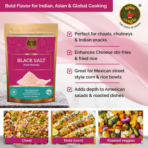 7 oz (200 Spice Magic Black Salt (Kala Namak) Authentic Indian Mineral Salt | Unique Tangy, Egg-Like Flavor Seasoning