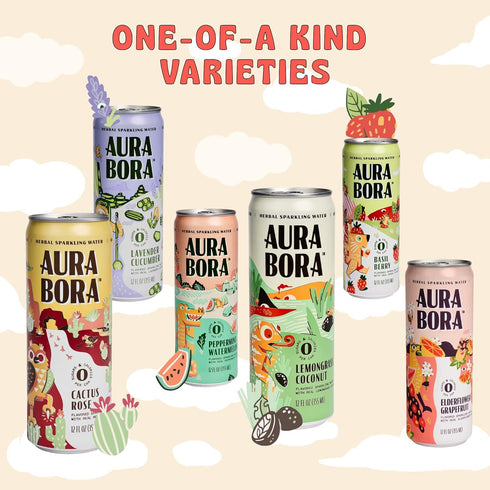 12 oz (Pack 12), 0 0 0 Aura Bora, Raspberry Vanilla Herbal Sparkling Water, Can of Calories, Sugar, Sodium, Non-GMO