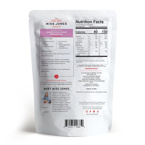 Miss Jones Baking Brownie Mix, Almond Flour, Gluten Free, Low Carb, No Sugar Added, Naturally Sweetened Desserts, Pack