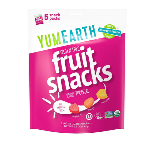 YumEarth Organic Tropical Fruit Snacks, Tropical Fruit Flavored Snack Packs, Allergy Friendly,