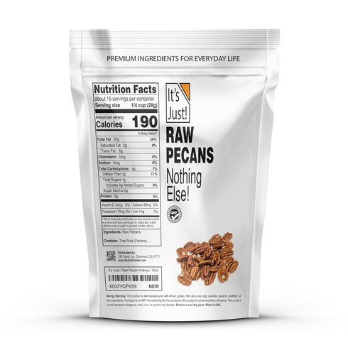 (15 (Pack 1)) It's Just - Raw Pecans Halves, Unsalted, Jumbo XL, Ready to Eat or Roast, Fancy Premium Nuts, Product