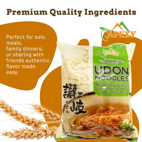 APEXY 3 21.15oz Japanese Style Fresh Udon Noodles, Authentic Sanuki Jumbo Chewy Noodles, Quick & Easy Meal Solution