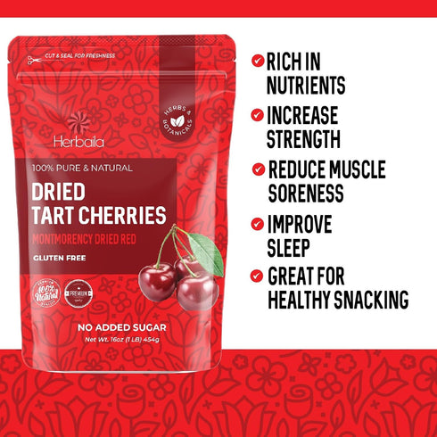 (1lb) Herbaila Dried Cherries Tart Cherry, Montmorency Tart Cherries, Dried Sour Cherries Fresh, Montmorency Dried Tart