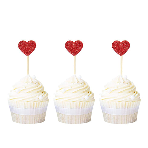 Ercadio Glitter Heart Cupcake Toppers Picks for Sweet Love Theme Wedding Engagement Bridal Shower Party Cake Decors (40
