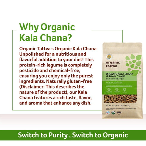 (4 lbs) Organic Tattva Kala Chana Whole - Organic Black Chickpeas - Unpolished Brown Chick Peas - Rich in Protein