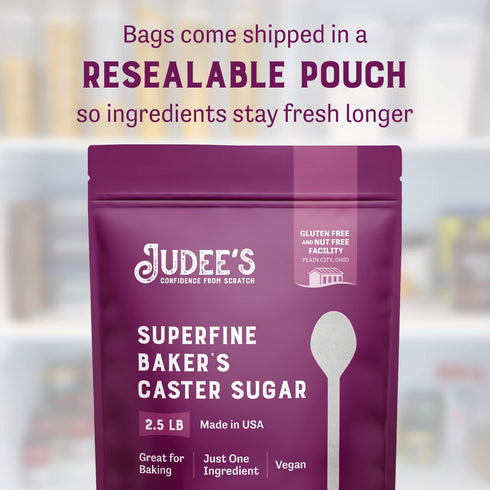 2.5 lb Judee's Gluten Free Superfine Caster Sugar - Fast-Dissolving Superfine Sugar for Baking & Beverages