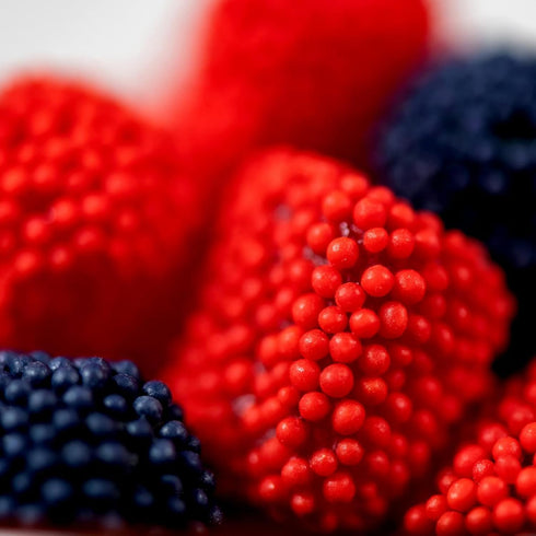 2 lb By The Cup Raspberries and Blackberries Soft Chewy Fruit Flavored Jells Covered in Candy Seeds, Bulk Bag