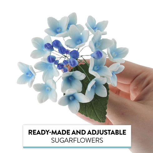 4 Count Global Sugar Art Hydrangea Blossoms Spray Sugar Cake Flowers, Blue/Purple, by Chef Alan Tetreault