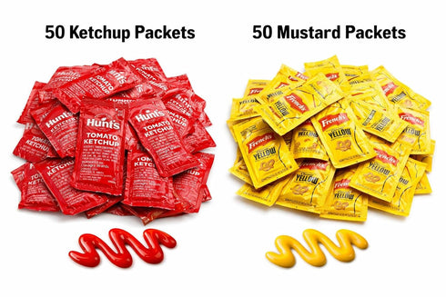 Mellow Mart 50 Packets 50 Packets 100 Packs Ketchup and Mustard - Total Condiment Individually Wrapped For Restaurants