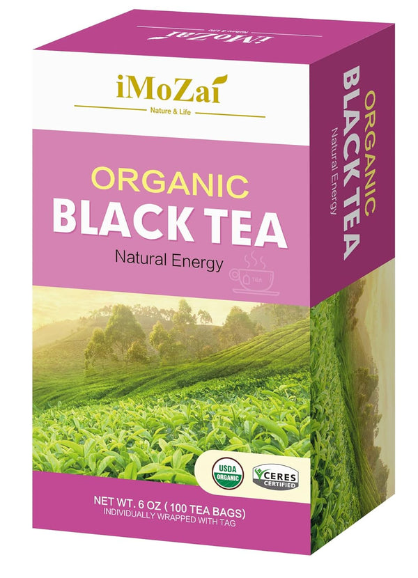 Imozai Organic Black Tea Bags, 100 Count, Individually Wrapped