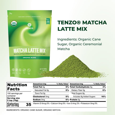 (35.27 Tenzo Matcha Green Tea Powder, Organic Cafe Sweetened Matcha Latte Green Tea Powder, Ceremonial Barista Crafted