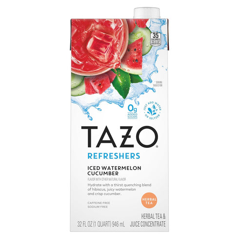 32 Oz (Pack 2) TAZO Iced Watermelon Cucumber Herbal Tea Concentrate, Caffeine-Free, Fl Caton
