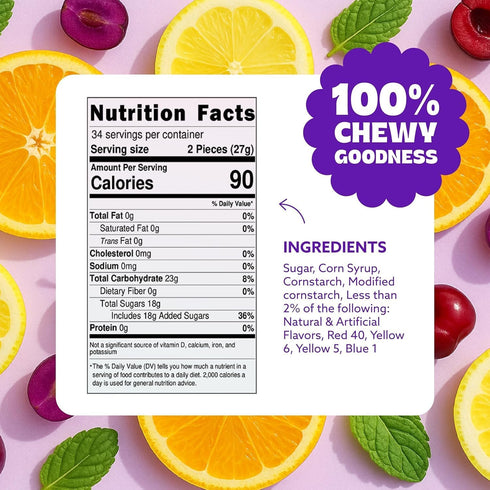 2 lb Cambie Fruit Slices Candy, of Assorted Fruit Slices Jelly Candy in Five Mouth-Watering Flavors - Cherry, Orange