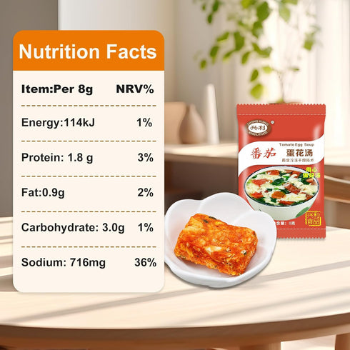 4 0.3 (8 Pack) Egg Flower Soup Mix, Vegetable Mix Soup with Flavors (Laver, Spinach, Mushroom, Tomato), Ounce